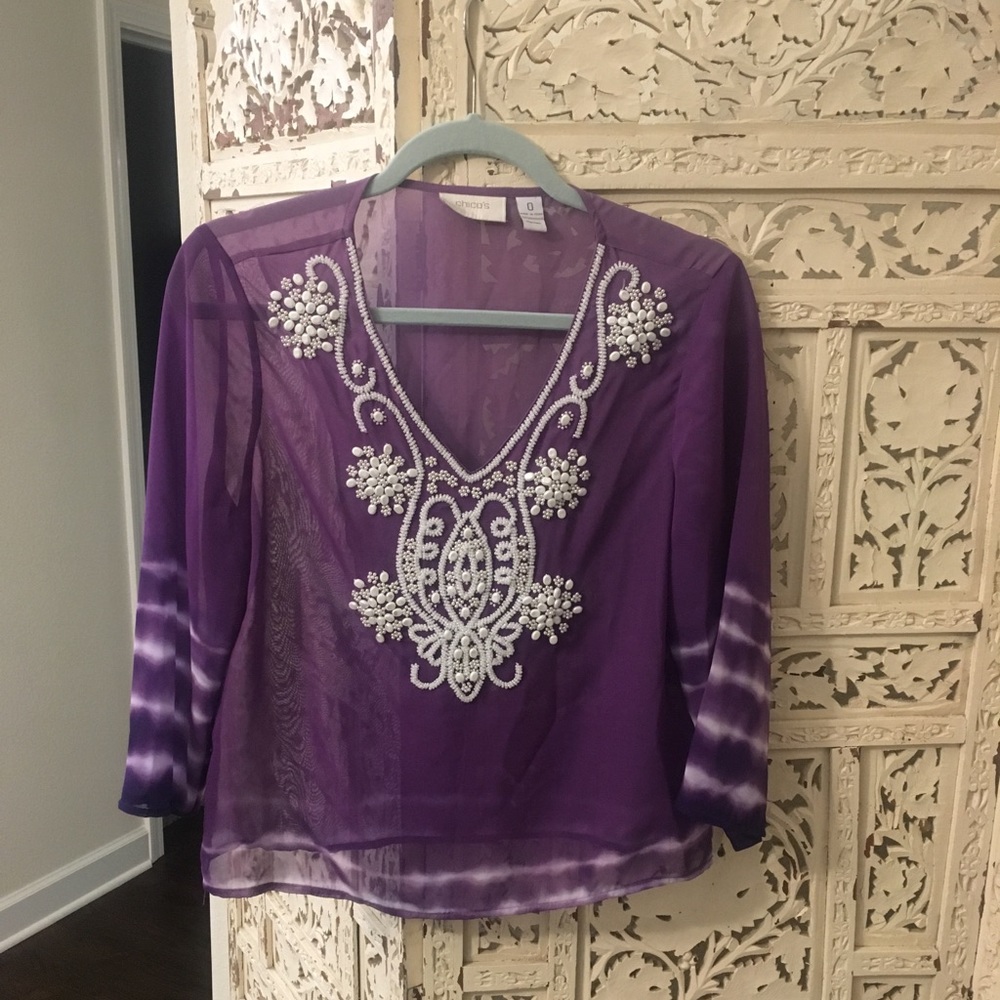 Chico’s Purple Beaded Top Size 0 Small